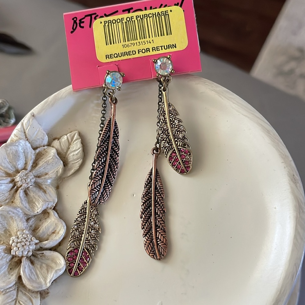 Betsey Johnson Feather Earrings